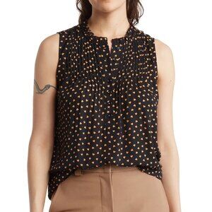 Adrianna Papell Heart Print Black Sleeveless Popover Blouse Size S